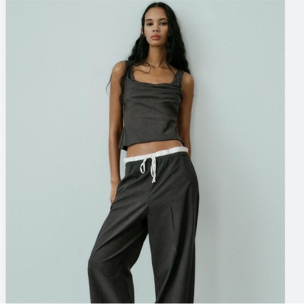 NWT Zara Charcoal Grey Structured Corset Top Size L Large